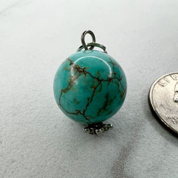 Silver Tone Faux Turquoise Bubble Bead Upcycled Pendant - Picture 2 of 3
